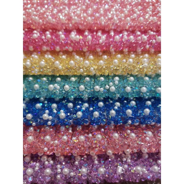 Manta de strass cravejado com pérola - 1cm X 40cm