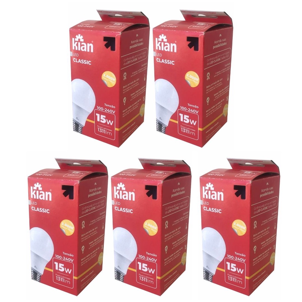 Kit 5 Lâmpadas LED 15W 3000k Luz Amarela Quente Decoração de Casa em Oferta na Shopee