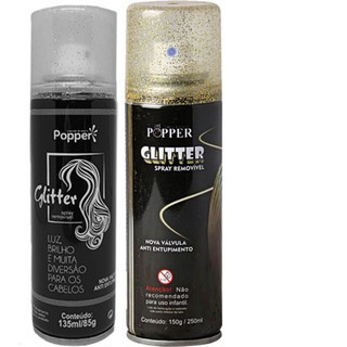 Spray Hair Com Glitter Para Cabelo Corpo Removível Popper Prata Dourado Carnaval 135ml/85g