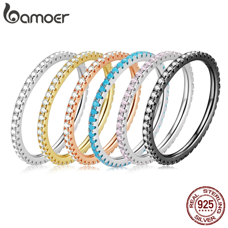 Anel Bamoer Com Zirconita Brilhante Prata 925 6 Cores Moda Feminina Jóias em Oferta na Shopee