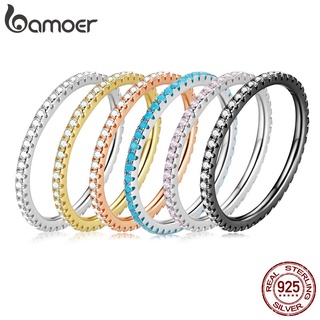 Anel Bamoer Com Zirconita Brilhante Prata 925 6 Cores Moda Feminina Jóias