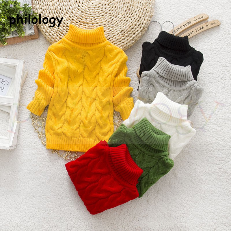 philology Pulôver/Suéter Gola Alta De Malha De Inverno Lisa Para Bebê/Menino/Menina
