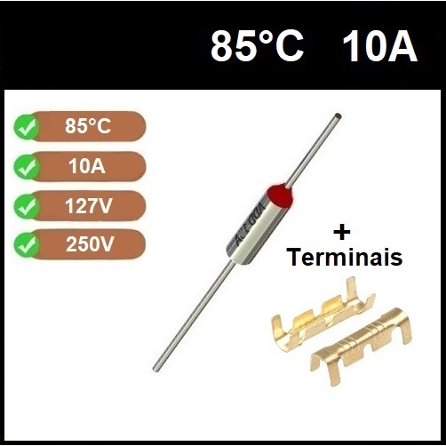 2 Fusível Térmico 10A TF85°C 85C 85°C 85 Graus 110V 127V 220V 250V Panela Arroz Ferro Passar Eletrodomésticos Uso Geral