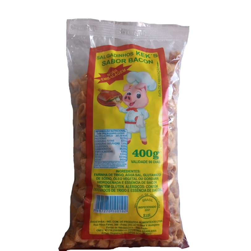 Pacote Salgadinhos Bacon 400g Rabinho de Porco Kek's