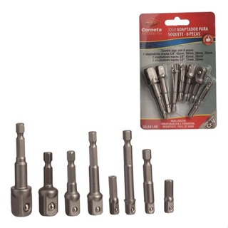 Kit 8 Adaptador Soquete Parafusadeira Furadeira 1/4 3/8 1/2 Corneta em Oferta na Shopee