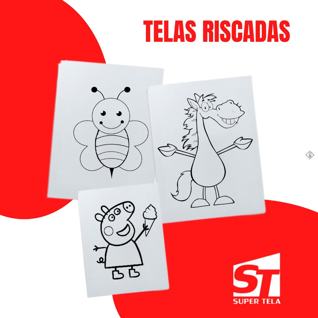 Tela Riscada 16x22 - Personagens - Pacote com 3 unidades em Oferta na Shopee