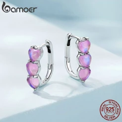 Brincos Bamoer 925 Prata Rosa Coração Para Mulheres Moda Joias Coreanos Acessórios