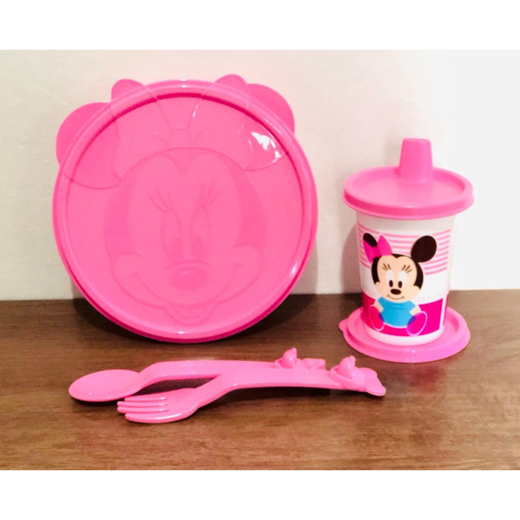 Lançamento Tupperware Baby Minnie Pratinho+ Copo + Talheres | Shopee Brasil