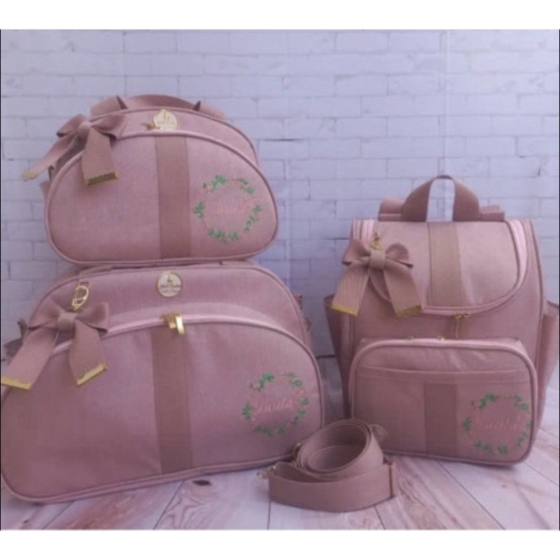 KIT BOLSAS MATERNIDADE LUXO COM 3 PEÇAS PERSONALIZADA. MALA MATERNIDADE PERSONALIZA COM NOME DO BEBÊ. NICK BABY BOLSAS