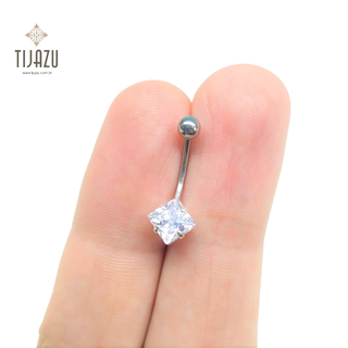 Piercing De Umbigo Aço E Prata 925 Pedra Carré
