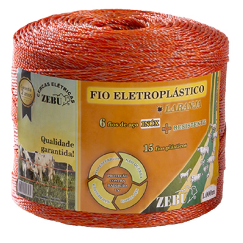 Fio Eletroplastico Zebu Laranja 1000mt Para Cerca Elétrica Rural
