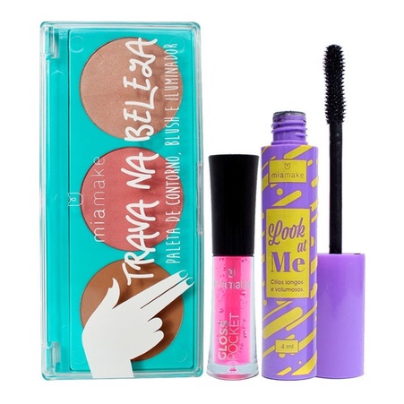 Kit Maquiagem Mia Make Gloss Paleta Contorno Blush Iluminador Rímel