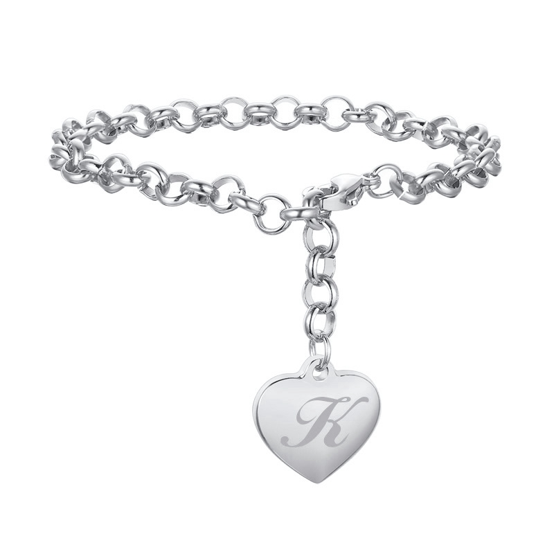 Vnox 26 Letras Do Alfabeto Inicial Charme Pulseiras Coração De Aço Inoxidável Pulseira Inicial Para As Mulheres Jóias em Oferta na Shopee