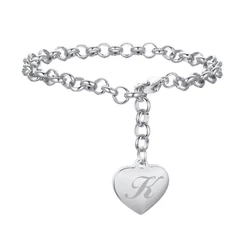 Vnox 26 Letras Do Alfabeto Inicial Charme Pulseiras Coração De Aço Inoxidável Pulseira Inicial Para As Mulheres Jóias