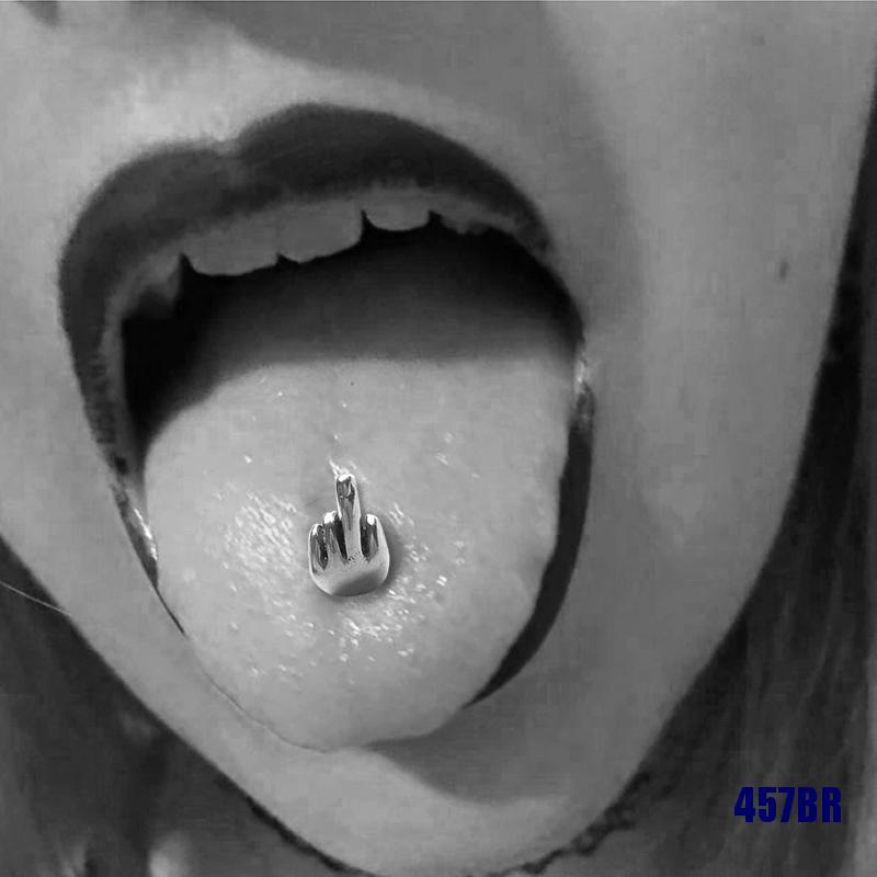 [COD] 1PC Lingua Do Dedo Médio Gesto Barbell Stud Piercing Anéis Jóias Corporais