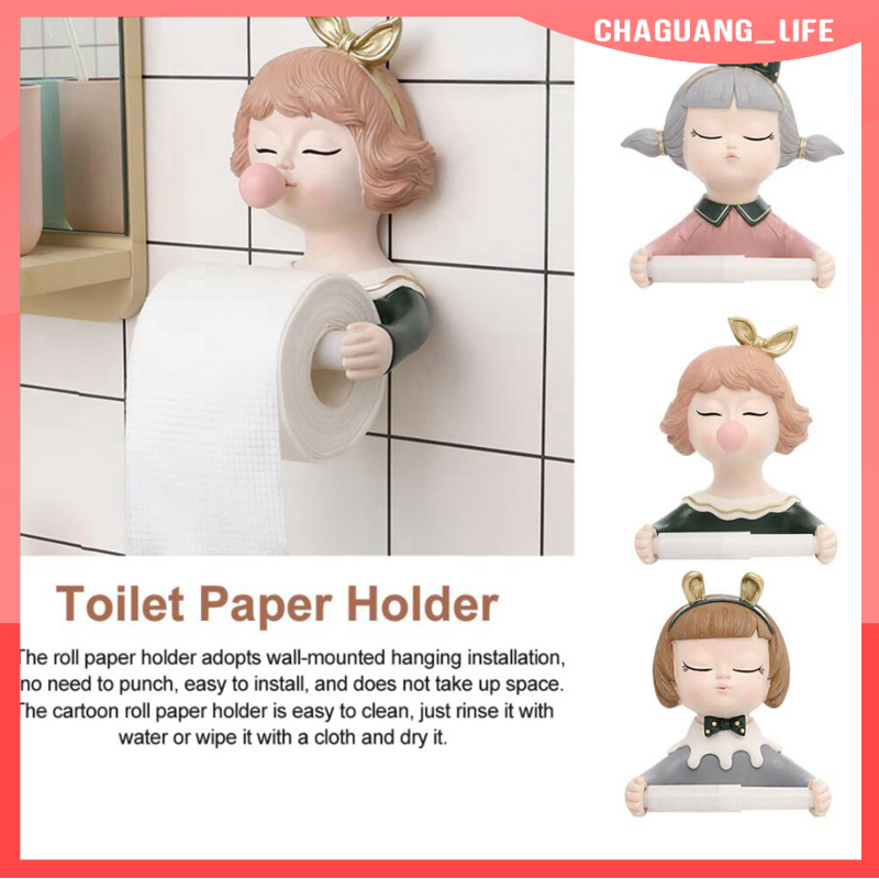 Chaguang Life Cute Girl Toilet Paper Roll Holder Resin Toilet Paper Holder Wall Mount Tissue Rack Storage Organizer For Bathroom Shopee Brasil