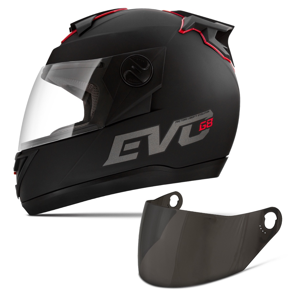 Capacete Moto Evolution G8 Evo Solid + Viseira Fumê Pro Tork em Oferta na Shopee