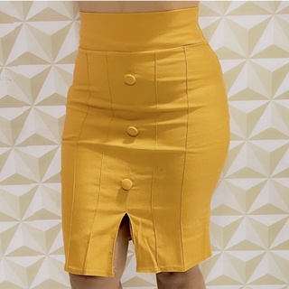Saia Lapis Midi Feminina Cintura Alta Moda Evangélica Bengaline