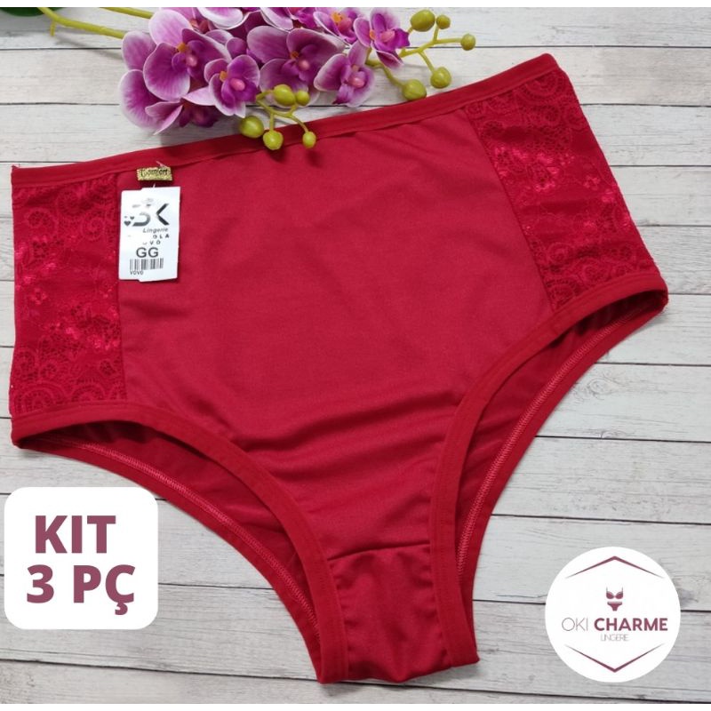 kit 3 calcinha PLUS SIZE calçola cintura alta lingerie HOT PANT  confortável (kit 3 vovó) em Oferta na Shopee