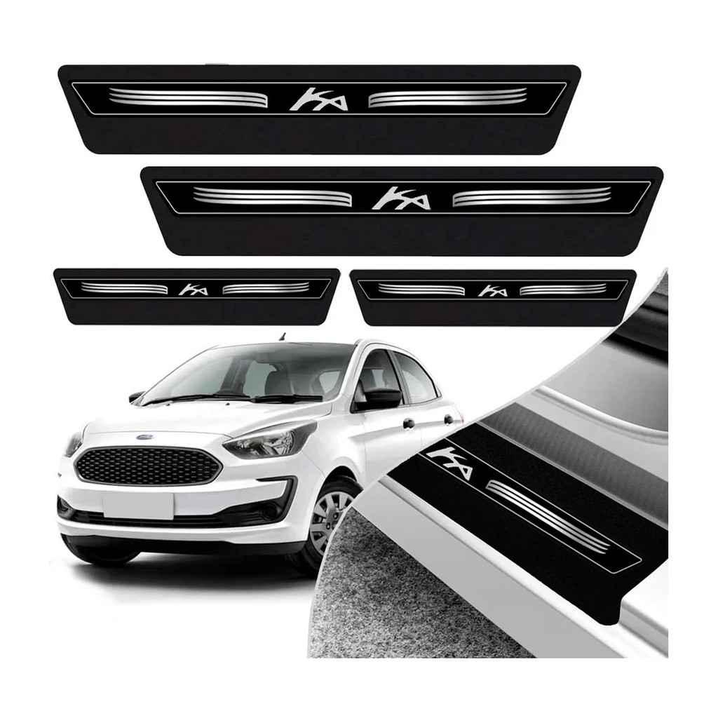 Kit 8 Peças Soleira Adesivo Porta Novo Ka Hatch Sedan 2015 2016 2017 2018 2019 2020 - Preto