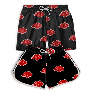 Kit Casal Short Bermuda Akatsuki Anime Otaku Confortável Tactel Leve Casual