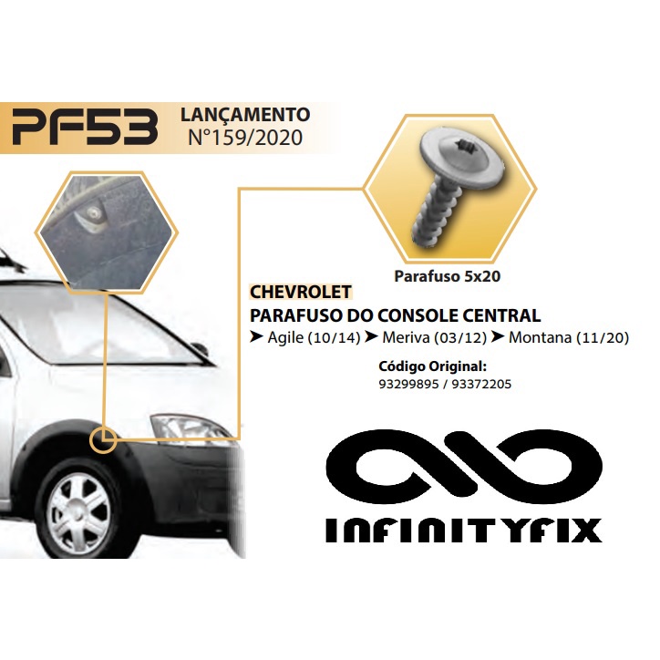 10 Parafuso do Console Central - 5x20 - GM Chevrolet Agile 10/14 Meriva 03/12 Montana 11/20 - 93372205