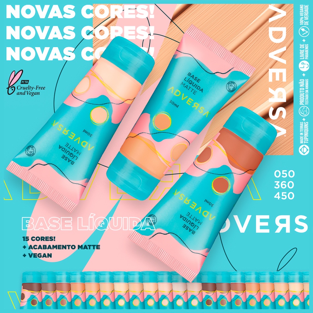 Base Líquida Matte Oil Free Vegana Adversa - Escolha Seu Tom em Oferta na Shopee