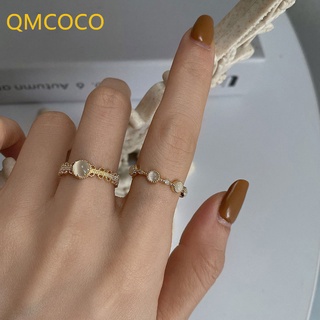 QMCOCO Gold Color Moonstone Wreath Shape Anel De Moda Para Mulheres Tendência Vintage Joias Acessórios Festa De Presente De Menina Ajustável