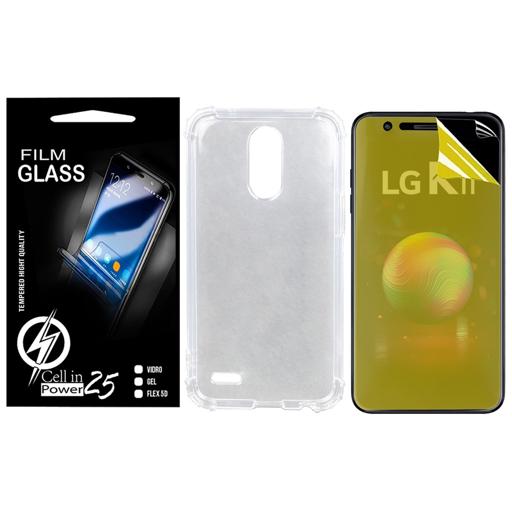 Capa Capinha Case Anti impacto transparente Reforçada + Pelicula de Gel LG K11/K11+/K10 2018