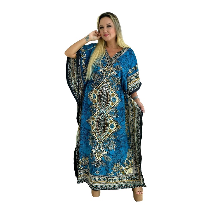 Vestido Kaftan Indiano Longo Estampado Plus Size - Cod. 1204