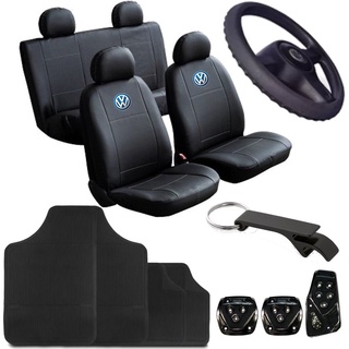 Kit Capa Banco Carro Couro Volante Tapete Pedal Volkswagen