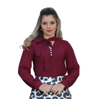 Blusa Feminina Manga Longa Gola Laco Moda Evangelica