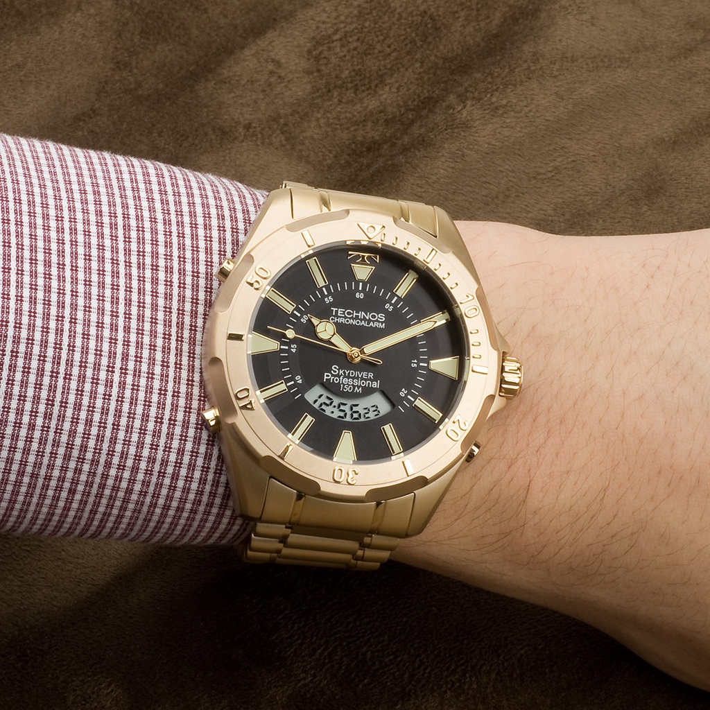 Relogio Masculino Technos Skymaster Clássico Dourado Analogico Digital WT205FL/4P Original Garantia de 1 Ano Presente