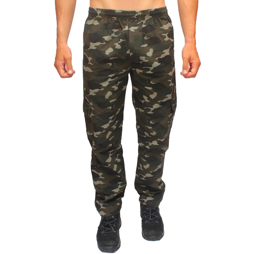 Calça Masculina Sarja Camuflada Extra Plus Size Cargo Cordão