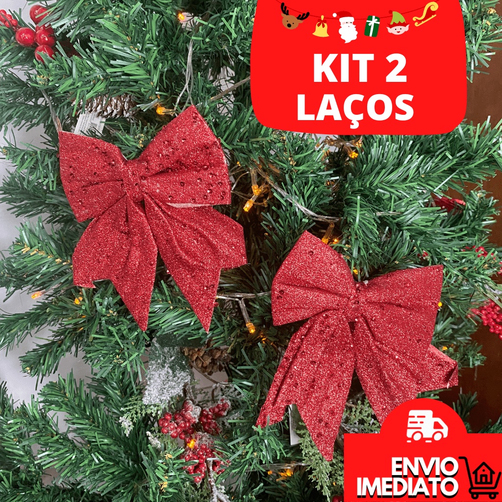 Laço De Enfeite De Natal Enfeite Árvore de Natal Laço Para Decoração Natalina Brilhoso Com Glitter Ornamento Natal Kit Com 2 Unidades