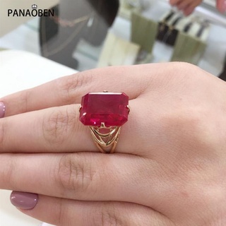 Estoque Pronto Original Puro 585 Ouro Púrpura Ouro Russo Chapeado 18K Cor Ouro Moda Atmosfera Quatro Garras Quadrado Pedra Vermelha ao Vivo Anel Ajustável Anel de Casal Menina Presente de Dia dos Namorados para Namorada Versão Coreana Cristal