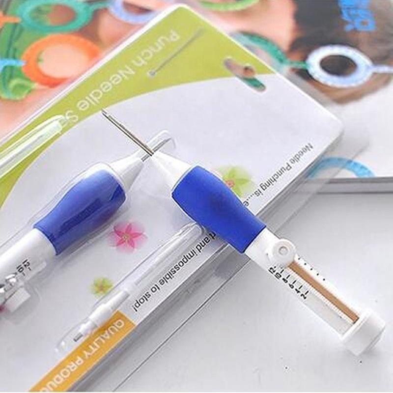 Azul Branco Ajustável Perfurador Agulha Ferramenta De Bordado Com Threader E Agulhas Extras Para Costura Russa Felting D