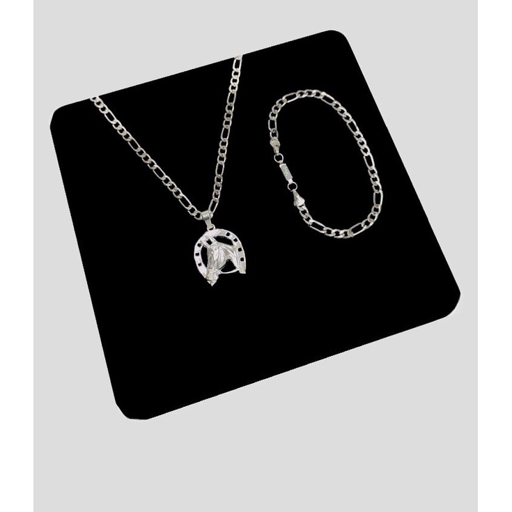 Kit masculino Ferradura Corrente Banhada a Prata 925 + pulseira em Oferta na Shopee