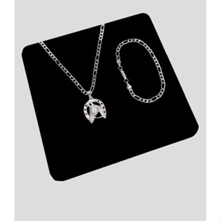 Kit masculino Ferradura Corrente Banhada a Prata 925 + pulseira em Oferta na Shopee
