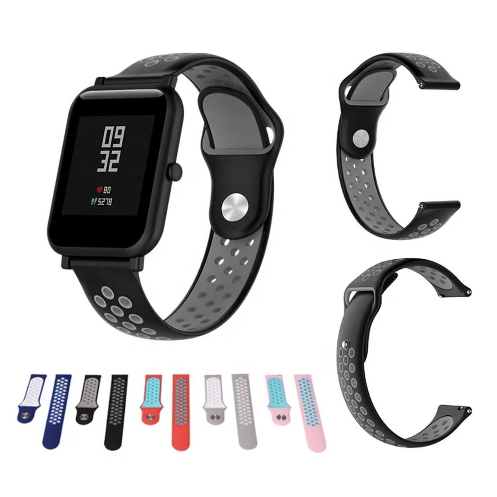 Pulseira Esportiva 20mm Furadinha Silicone para Amazfit GTS/ Bip/ P68/ P70/ P80/ T80 Novas Cores!