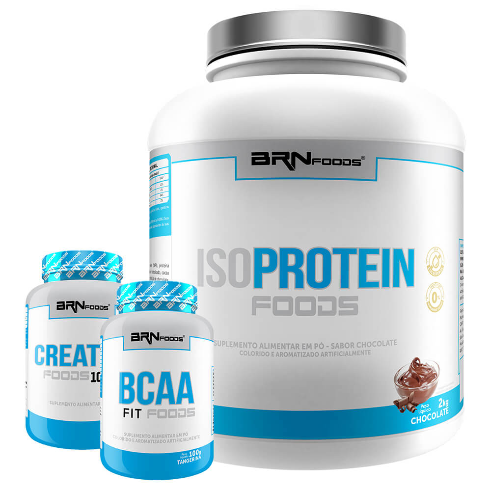 Kit Iso Whey Protein Foods 2kg + BCAA Fit Foods 100g + Creatina 100g - BRNFOODS