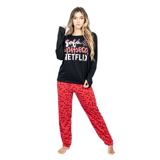 Pijama Adulto Feminino Longo Inverno Netflix