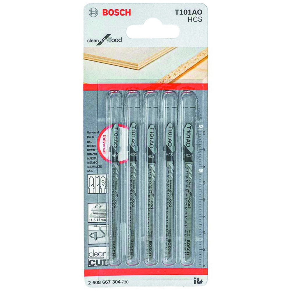 Lâmina Tico-Tico Bosch 56mm p/ Madeira 19 Dentes 5Pç Clean for Wood T101AO