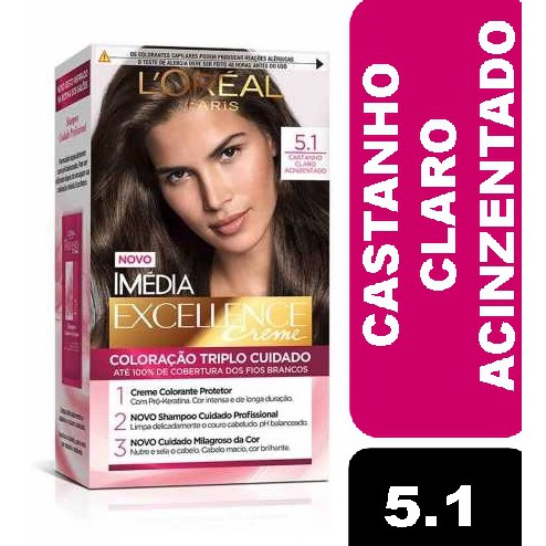 Coloração Imédia Excellence L'oreal Creme 5.1 Castanho Claro Acinzentado em Oferta na Shopee
