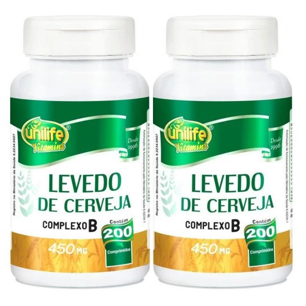 2 Levedos de Cerveja Original Unilife C/200 Comp de 450mg