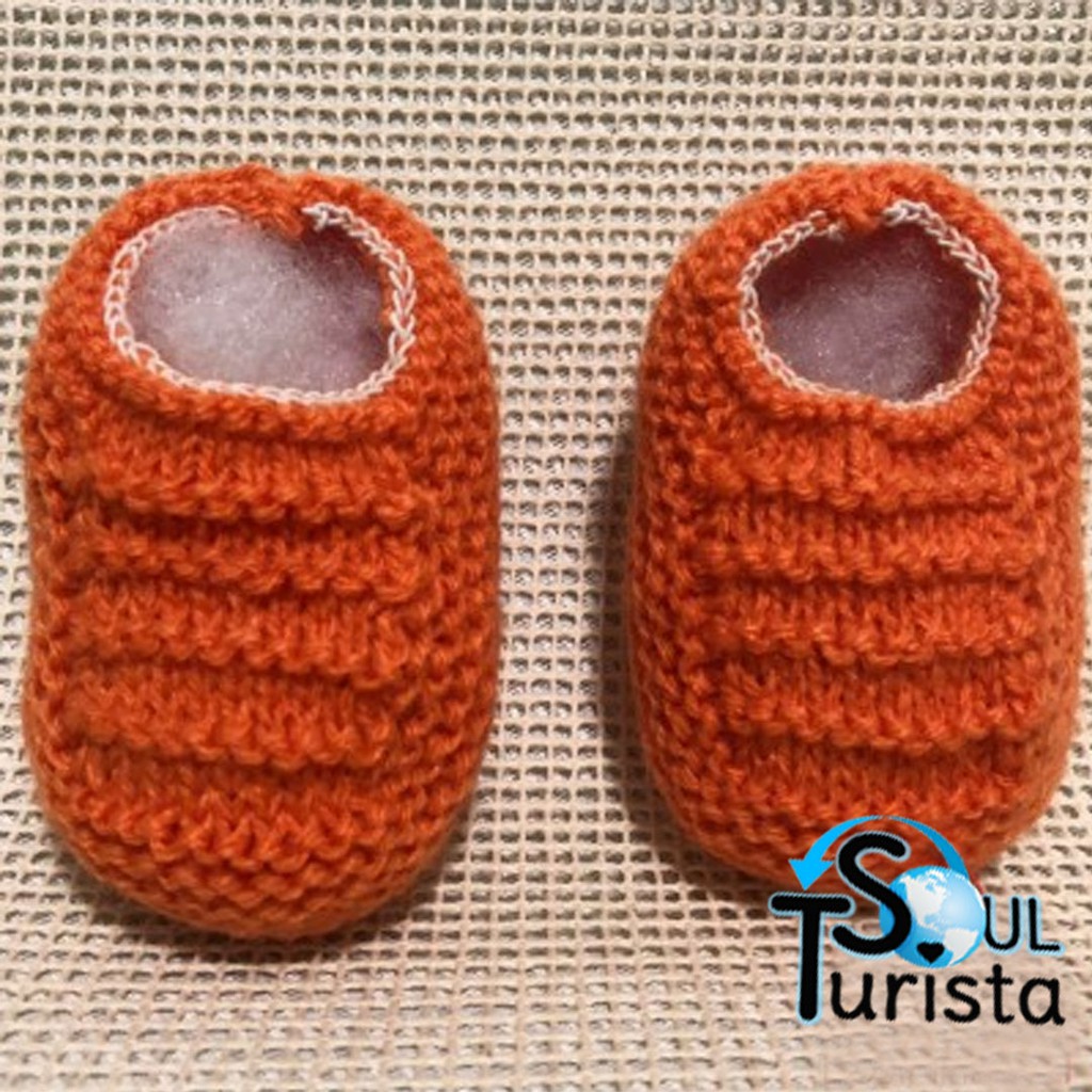 Sapatinho de Bebê de Tricô Laranja - 0 a 3 meses
