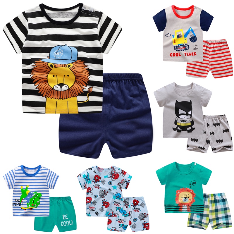 Crianças Verão Manga Curta Dos Desenhos Animados Meninos Leão Rei Conjunto Meninas Algodão Camiseta + Shorts 2 Peças De 