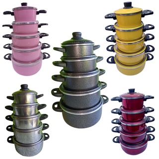conjunto de panelas color,  panelas rosa, panelas preta, panelas amarela, panelas vermelha, panelas de aluminio