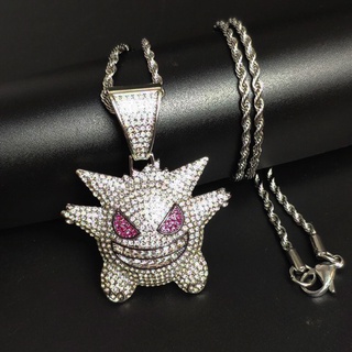 Cordão Colar Cravejado Gengar Corrente Ice Trap Mc Prateado