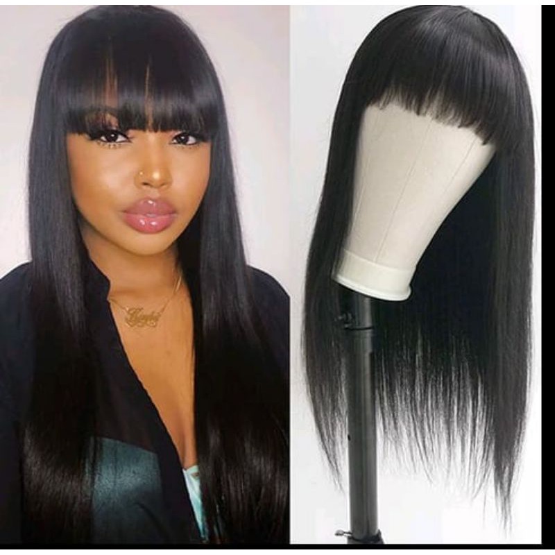 Peruca Lisa Importada de Cabelo Humano com Franja | Shopee Brasil